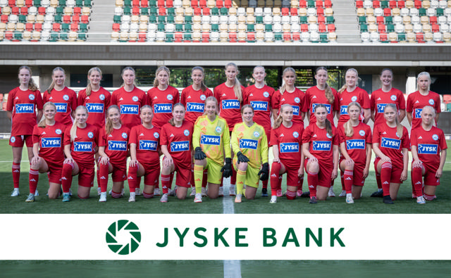 Billede af Silkeborg IF Qs U19 hold på Jysk Park og et Jyske Bank logo